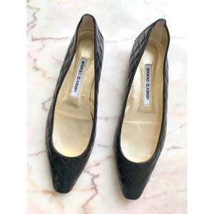 Manolo Blahnik black quilted leather ballet flats